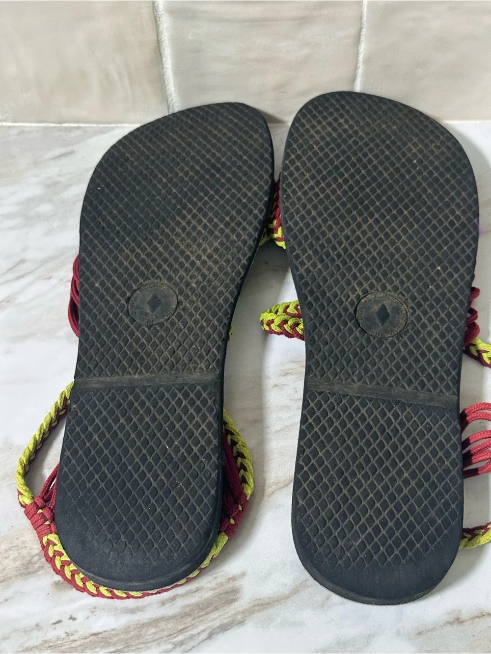 Island Toes Yellow and red braided sandals with yellow and red woven straps- 9